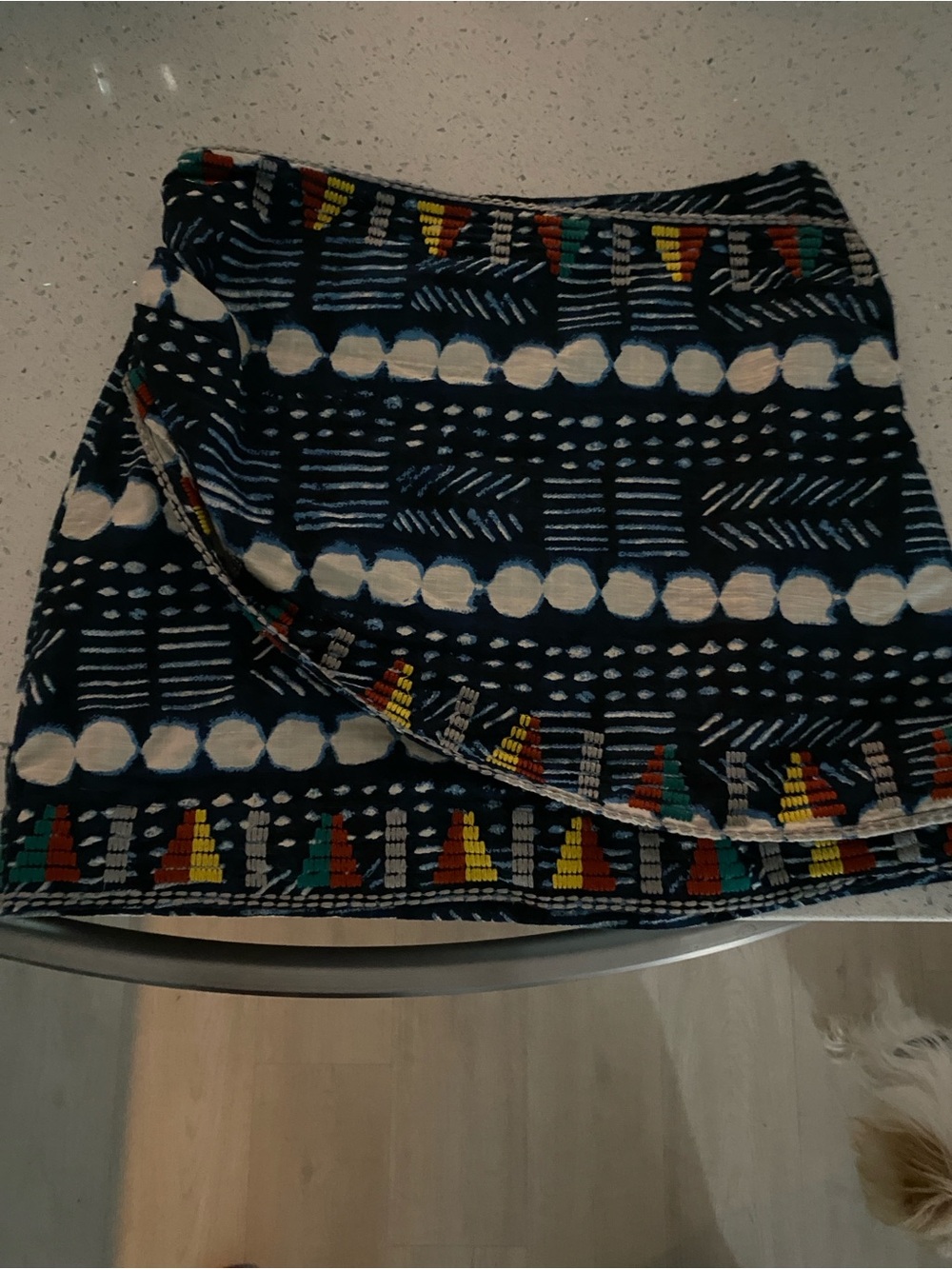 Free People Navy Wrap Mini Skirt with Colorful Geometric Trim